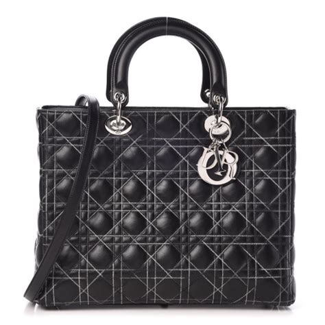 christian dior lambskin stitched large lady dior black|lady dior handbags.